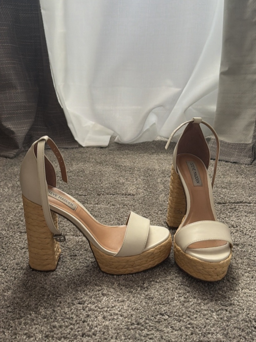 Steve Madden Cream Braided Platform Sandals with Ankle Strap - Picture 1 of 4